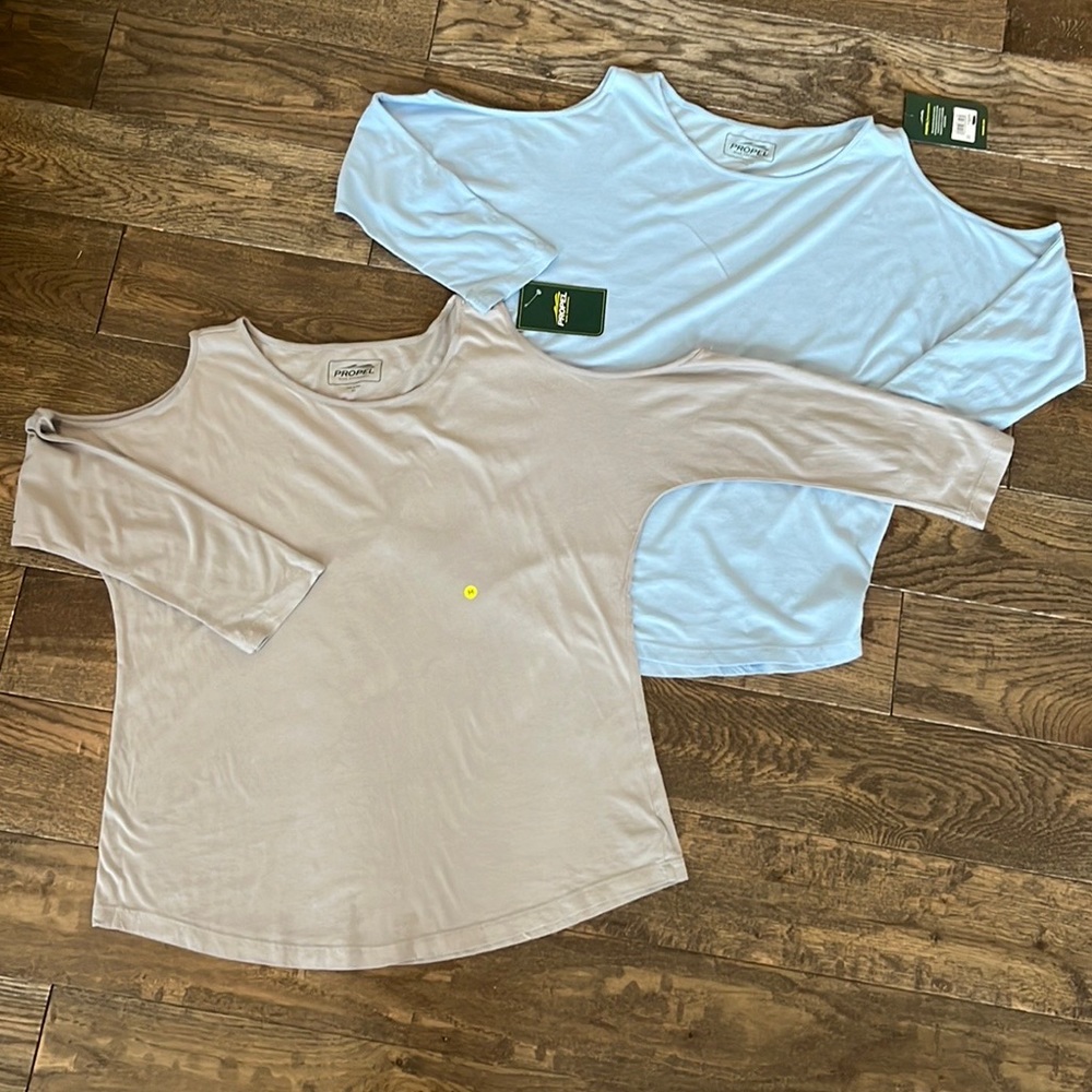 NWT Bass Propel bundle of 2 long sleeve shirts with peek-a-boo shoulders.
